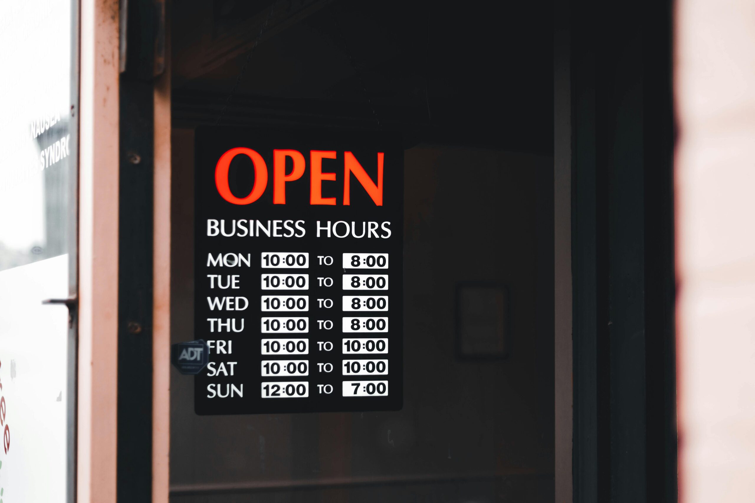 sign of business hours